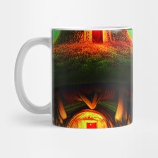 Magical Big Cottage Mushroom House with Lights in Forest with High Trees, Mushroom Aesthetic Mug